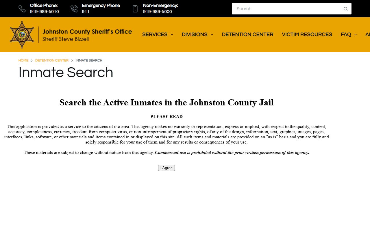 Johnston County arrest records inmate search page fields