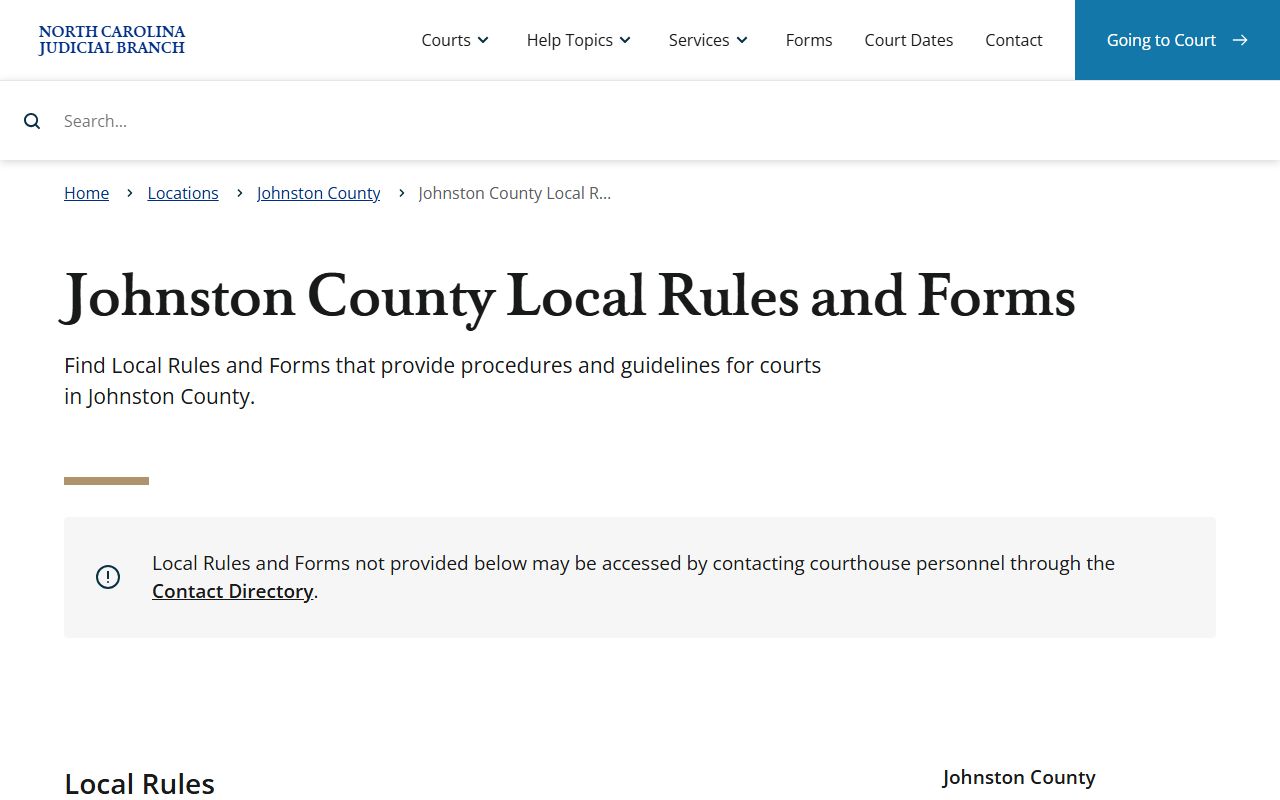 Johnston County court dockets local rules and forms