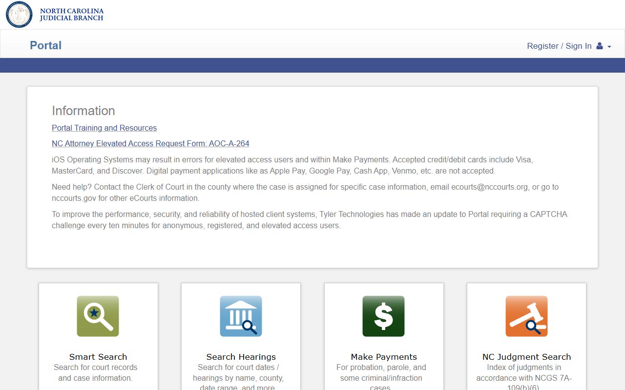 Johnston County court records eCourts Portal landing page