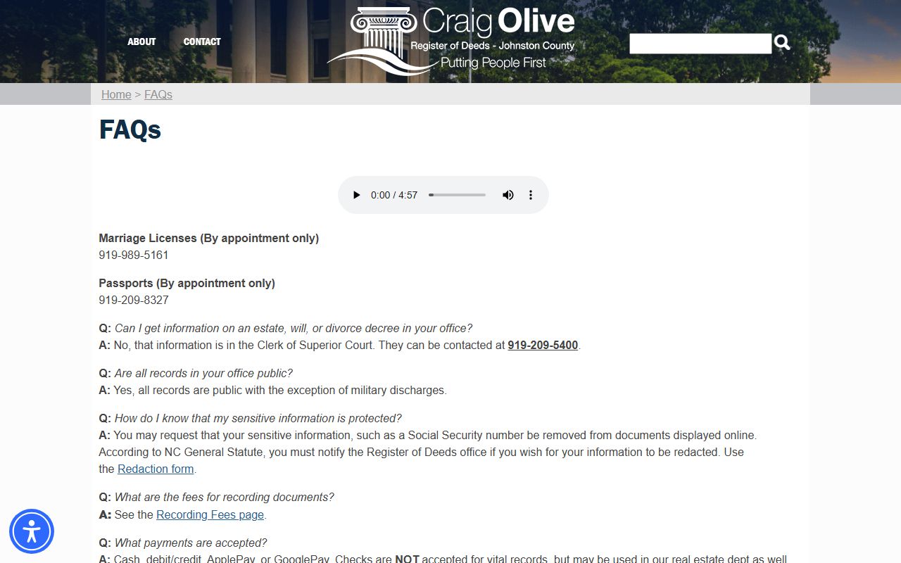 Johnston County marriage and divorce records Register of Deeds FAQ
