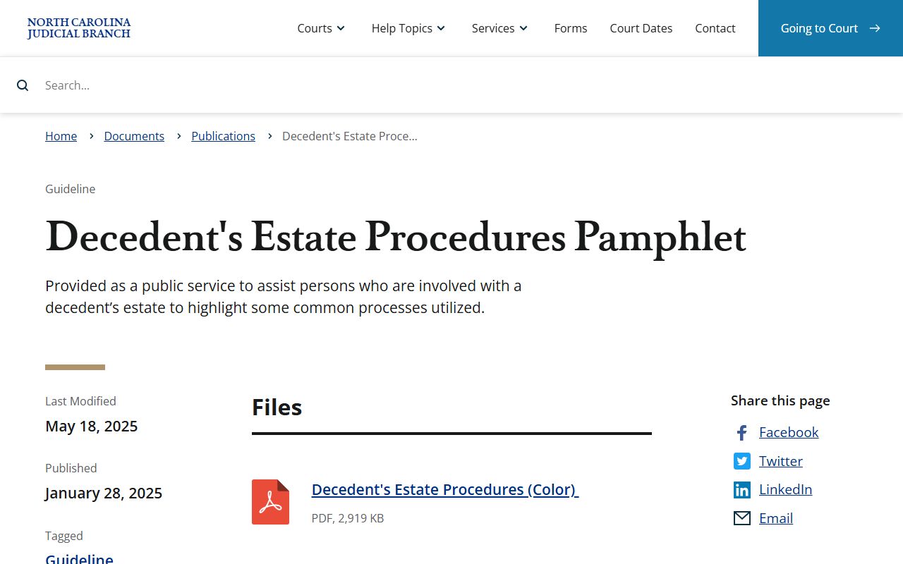 Johnston County probate records estate procedures pamphlet