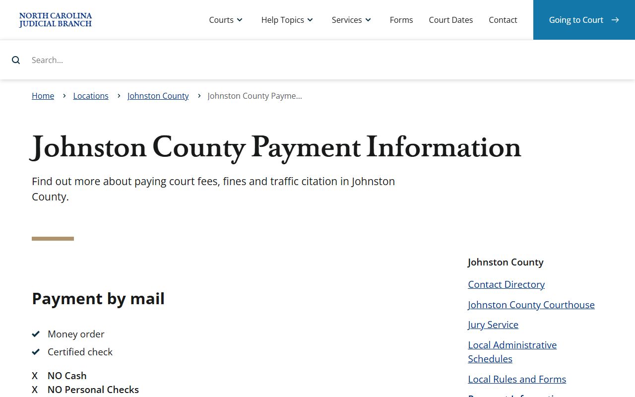 Johnston County traffic court records payment information page