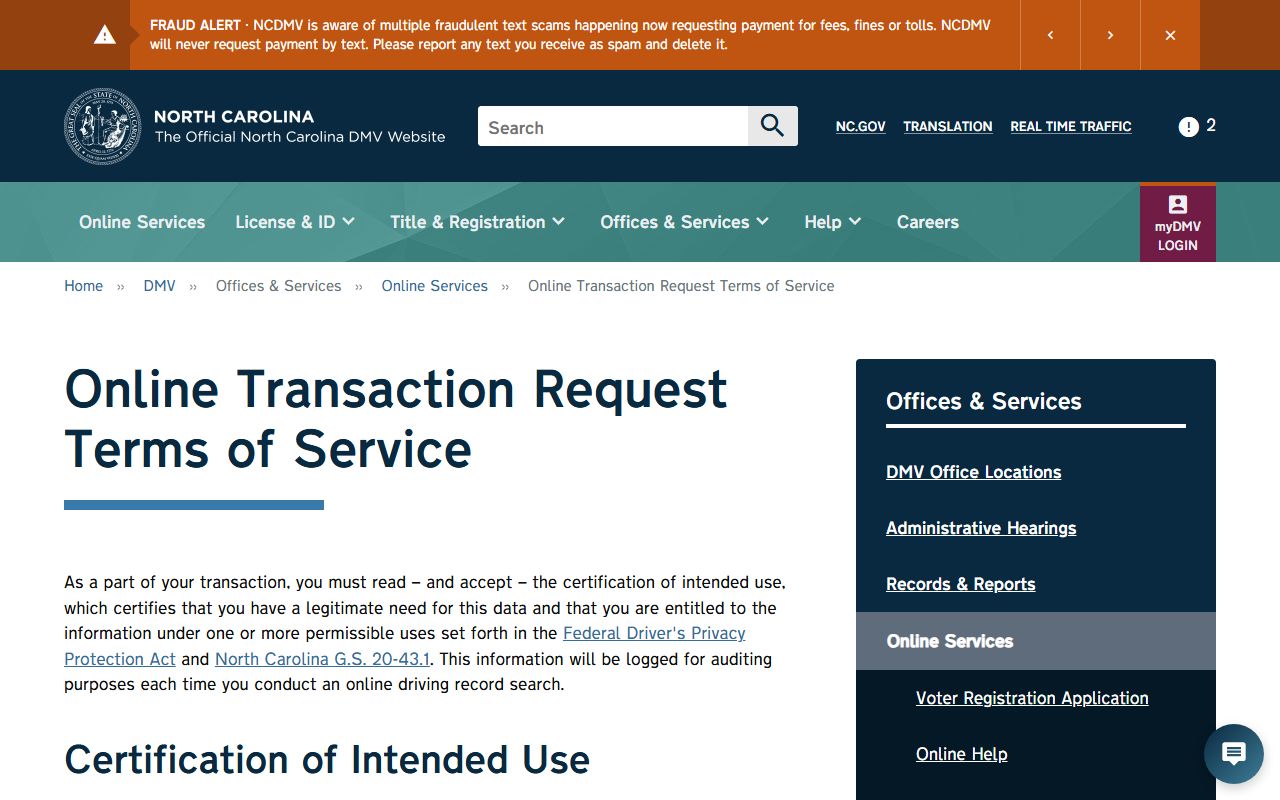 Johnston County traffic court records NCDMV DPPA driver record terms