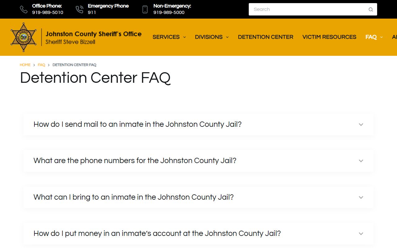 Johnston County warrant search detention FAQ bond and release information