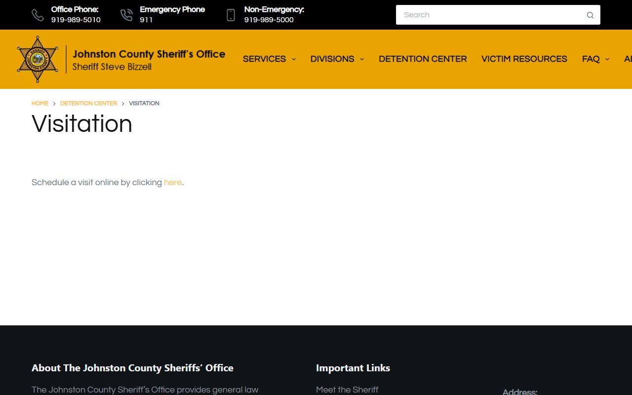 Johnston County warrant search jail visitation after arrest