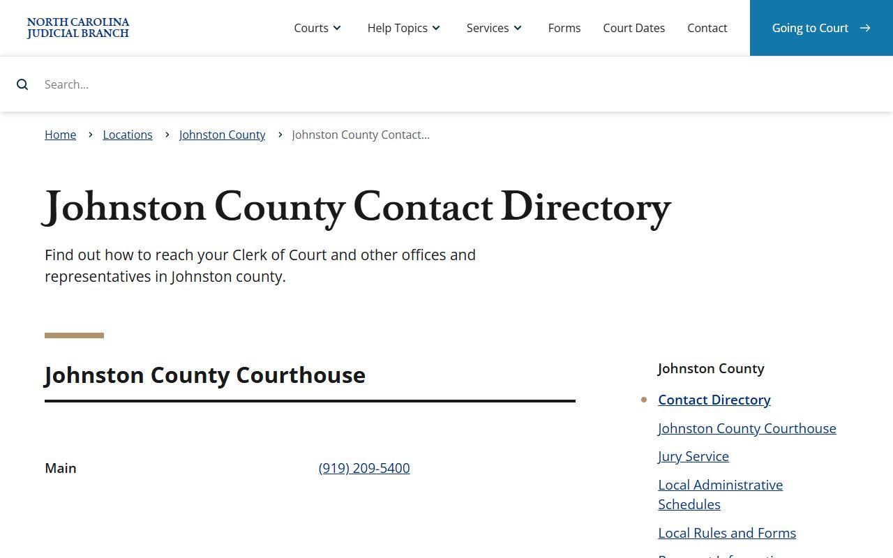 Johnston County warrant search court contact directory for clerk and magistrates